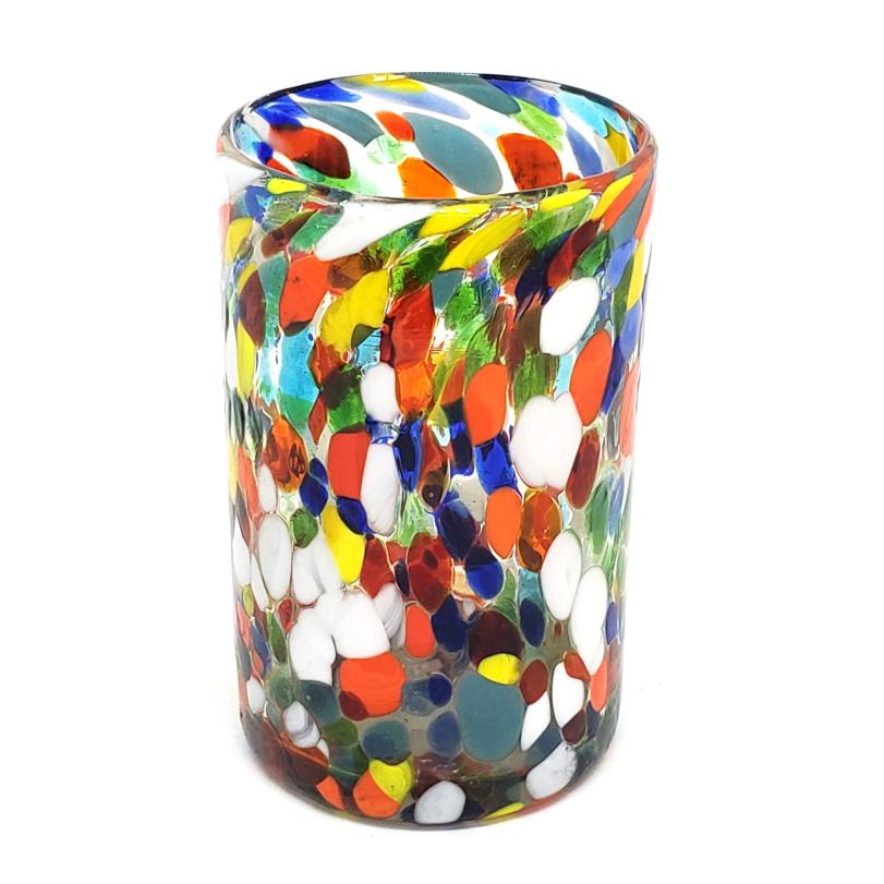 Vasos de Vidrio Soplado / Juego de 6 vasos grandes 'Confeti Carnaval' / Deje entrar a la primavera en su casa con ste colorido juego de vasos. El decorado con vidrio multicolor los hace resaltar en cualquier lugar.